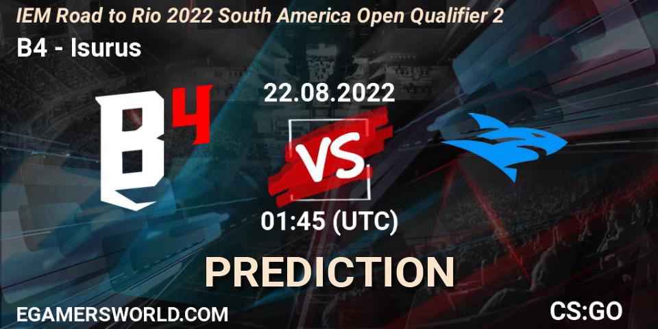 Pronósticos B4 - Isurus. 22.08.2022 at 01:45. IEM Road to Rio 2022 South America Open Qualifier 2 - Counter-Strike (CS2)