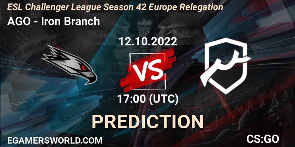 Pronósticos AGO - Iron Branch. 12.10.2022 at 17:00. ESL Challenger League Season 42 Europe Relegation - Counter-Strike (CS2)