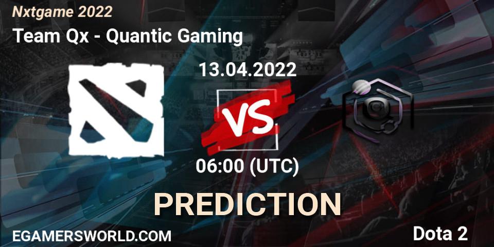 Pronósticos Team Qx - Quantic Gaming. 19.04.2022 at 07:00. Nxtgame 2022 - Dota 2