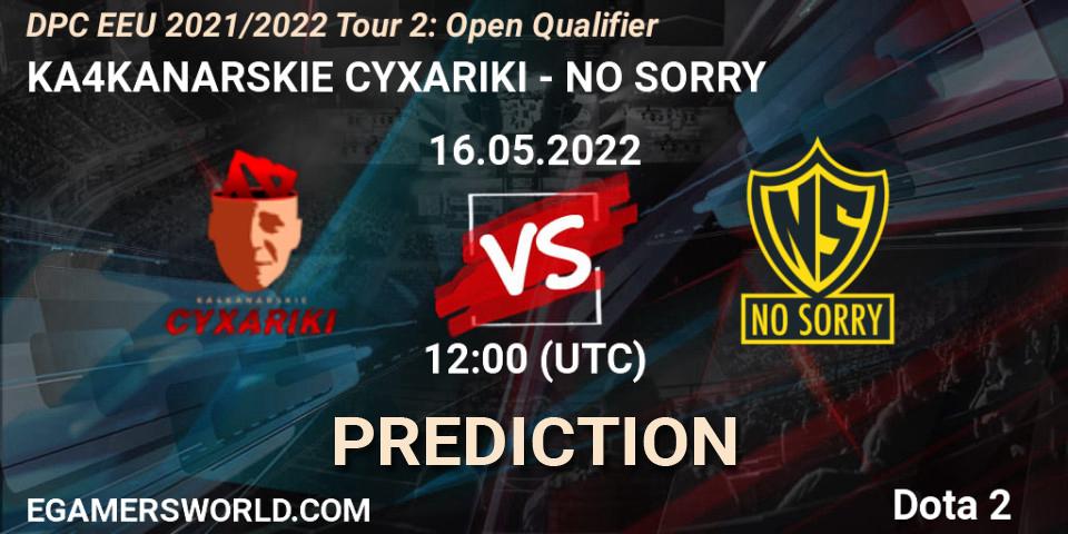 Pronósticos KA4KANARSKIE CYXARIKI - NO SORRY. 16.05.2022 at 12:00. DPC EEU 2021/2022 Tour 2: Open Qualifier - Dota 2