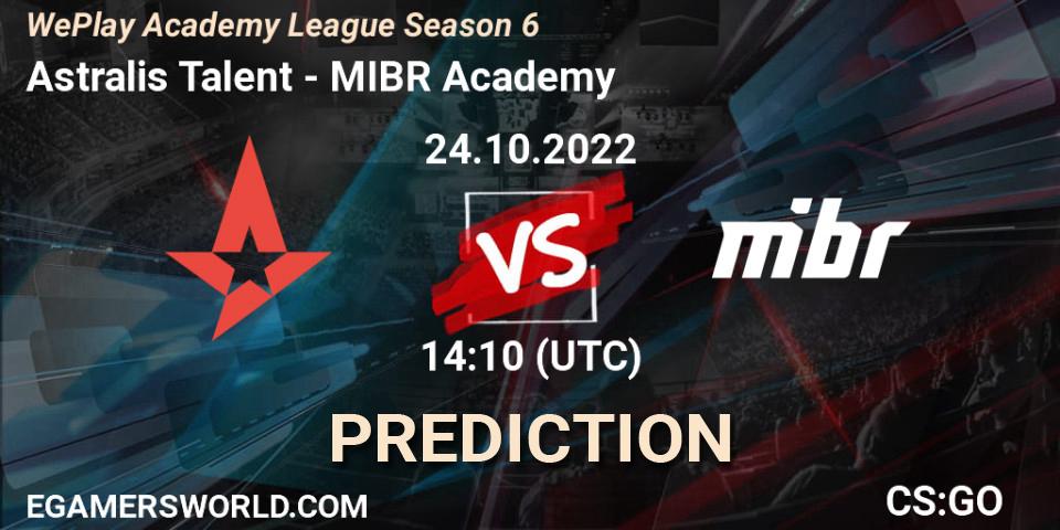 Pronósticos Astralis Talent - MIBR Academy. 24.10.2022 at 14:10. WePlay Academy League Season 6 - Counter-Strike (CS2)