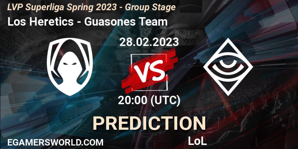 Pronósticos Los Heretics - Guasones Team. 28.02.2023 at 17:00. LVP Superliga Spring 2023 - Group Stage - LoL