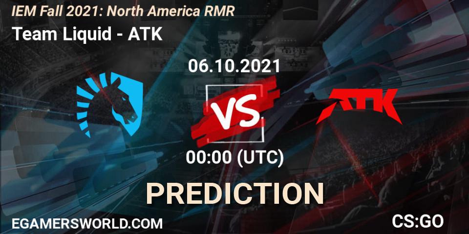 Pronósticos Team Liquid - ATK. 06.10.2021 at 00:15. IEM Fall 2021: North America RMR - Counter-Strike (CS2)