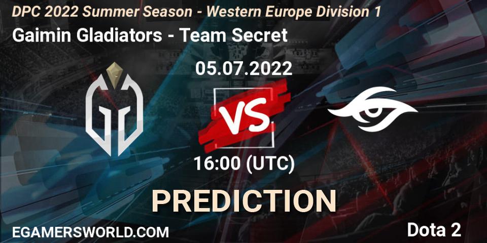 Pronósticos Gaimin Gladiators - Team Secret. 05.07.2022 at 15:56. DPC WEU 2021/2022 Tour 3: Division I - Dota 2