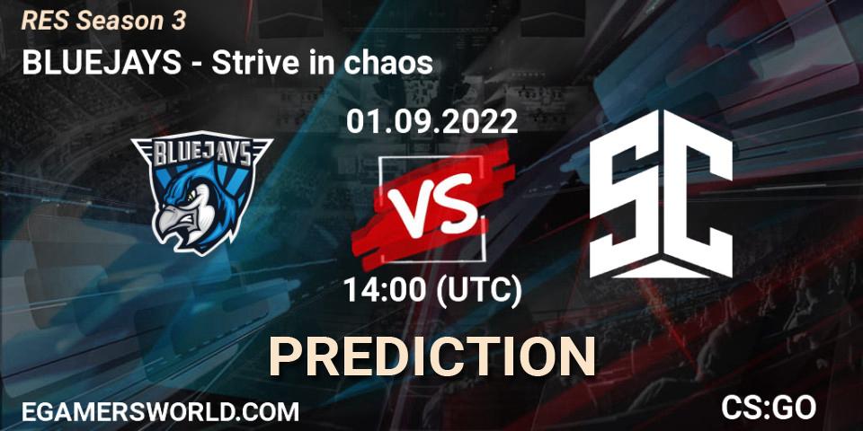Pronósticos BLUEJAYS - Strive in chaos. 01.09.2022 at 14:00. RES Season 3 - Counter-Strike (CS2)