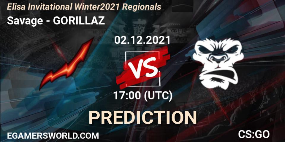 Pronósticos Savage - GORILLAZ. 02.12.2021 at 15:00. Elisa Invitational Winter 2021 Regionals - Counter-Strike (CS2)