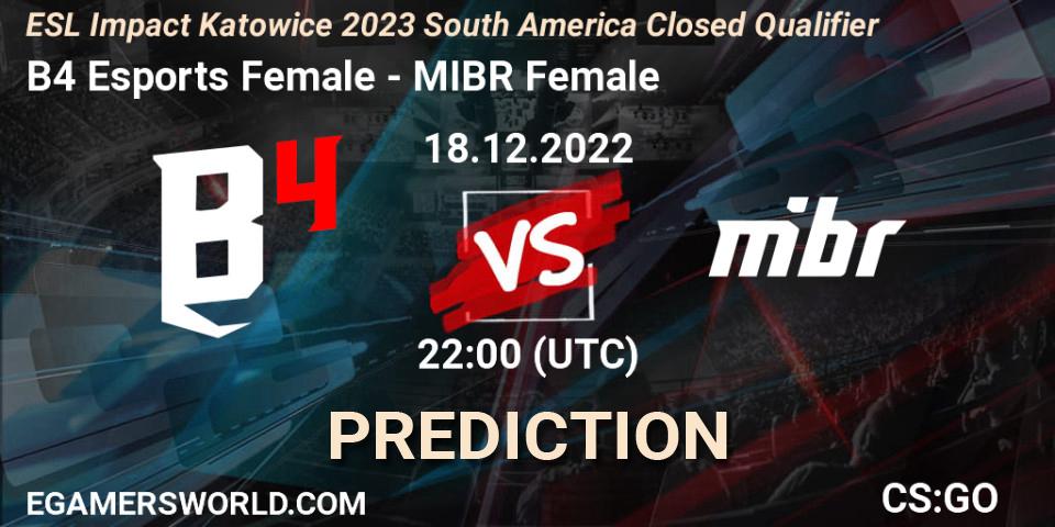 Pronósticos B4 Esports Female - MIBR Female. 18.12.2022 at 22:00. ESL Impact Katowice 2023 South America Closed Qualifier - Counter-Strike (CS2)