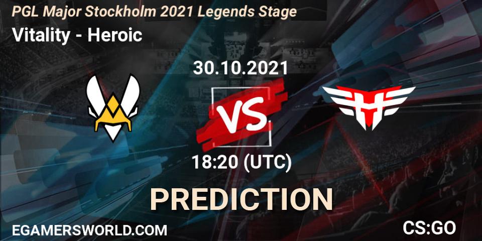 Pronósticos Vitality - Heroic. 30.10.2021 at 18:15. PGL Major Stockholm 2021 Legends Stage - Counter-Strike (CS2)