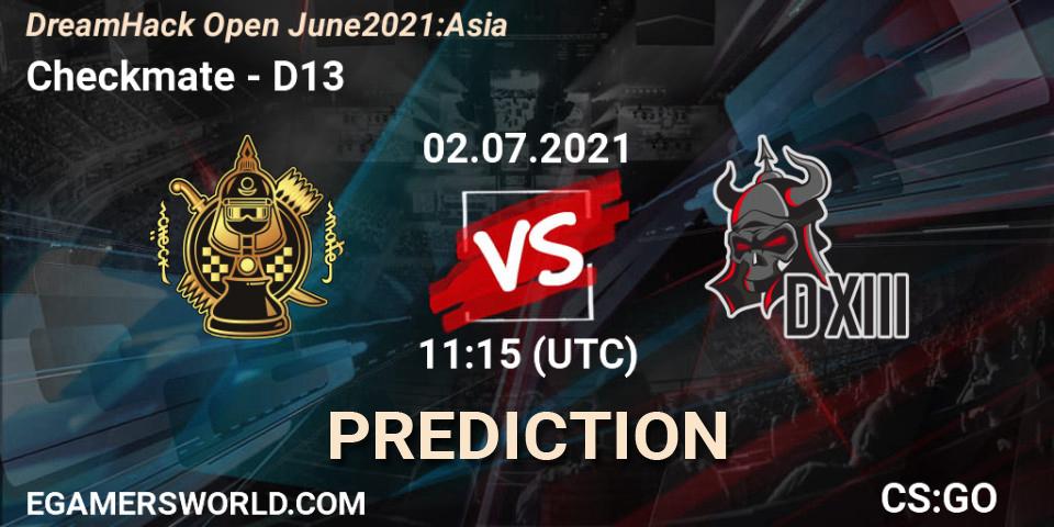 Pronósticos Checkmate - D13. 02.07.2021 at 11:15. DreamHack Open June 2021: Asia - Counter-Strike (CS2)