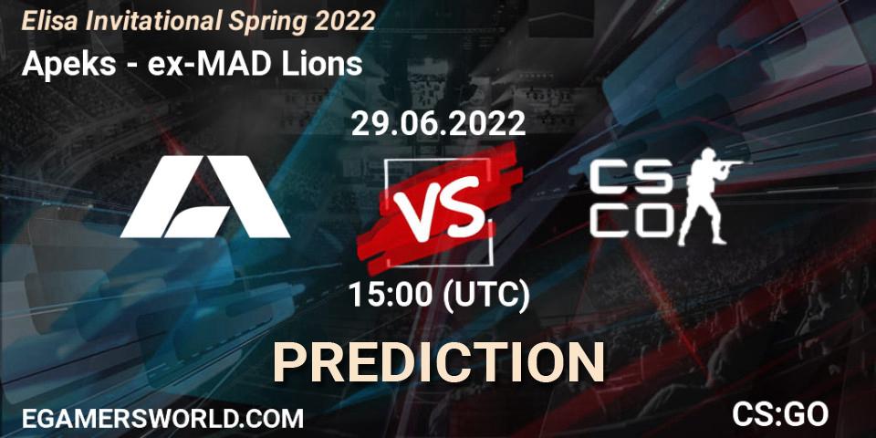 Pronósticos Apeks - ex-MAD Lions. 29.06.2022 at 11:00. Elisa Invitational Spring 2022 - Counter-Strike (CS2)