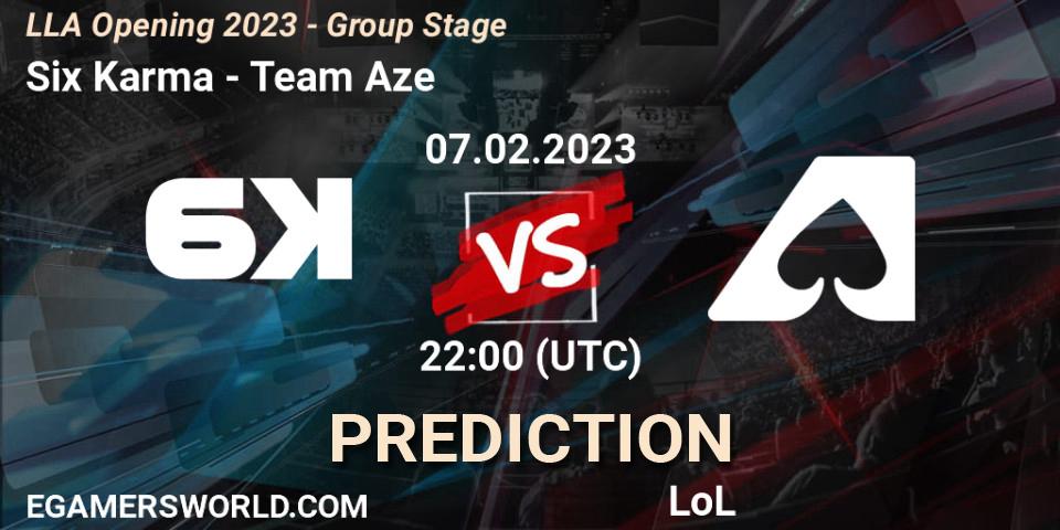 Pronósticos Six Karma - Team Aze. 07.02.2023 at 22:00. LLA Opening 2023 - Group Stage - LoL