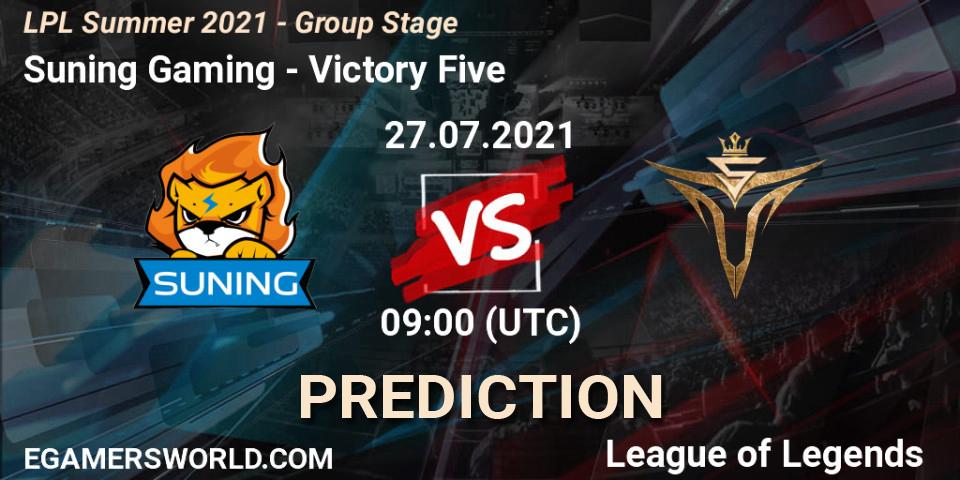 Pronósticos Suning Gaming - Victory Five. 27.07.2021 at 09:00. LPL Summer 2021 - Group Stage - LoL