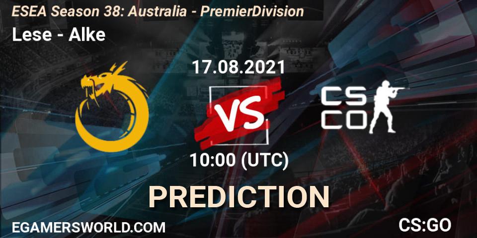 Pronósticos Lese - Alke. 17.08.2021 at 10:00. ESEA Season 38: Australia - Premier Division - Counter-Strike (CS2)