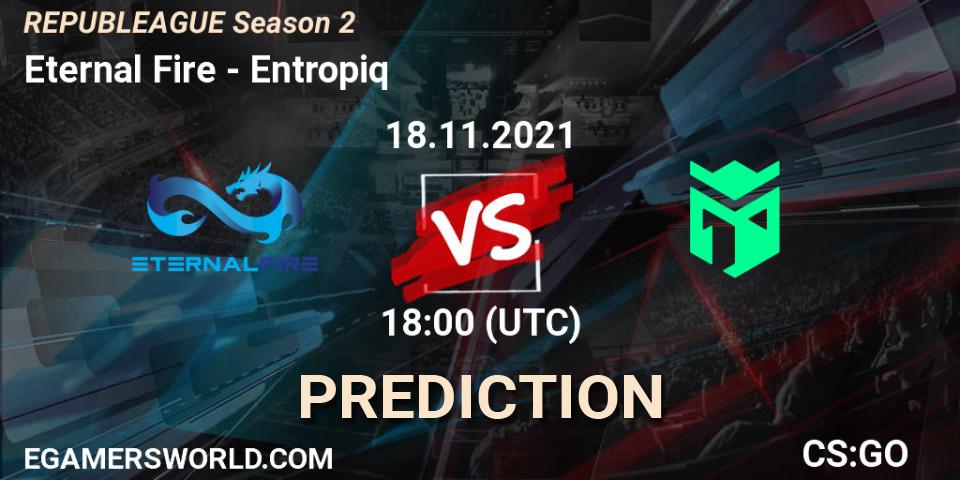 Pronósticos Eternal Fire - Entropiq. 18.11.2021 at 19:20. REPUBLEAGUE Season 2 - Counter-Strike (CS2)