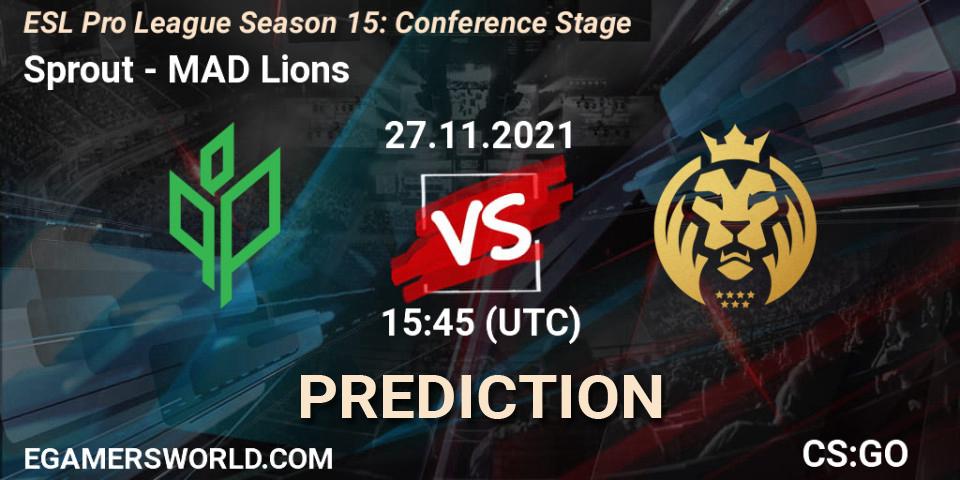 Pronósticos Sprout - MAD Lions. 27.11.2021 at 15:45. ESL Pro League Season 15: Conference Stage - Counter-Strike (CS2)