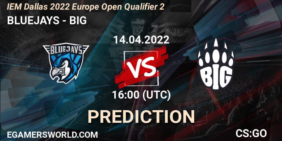 Pronósticos BLUEJAYS - BIG. 14.04.2022 at 16:00. IEM Dallas 2022 Europe Open Qualifier 2 - Counter-Strike (CS2)