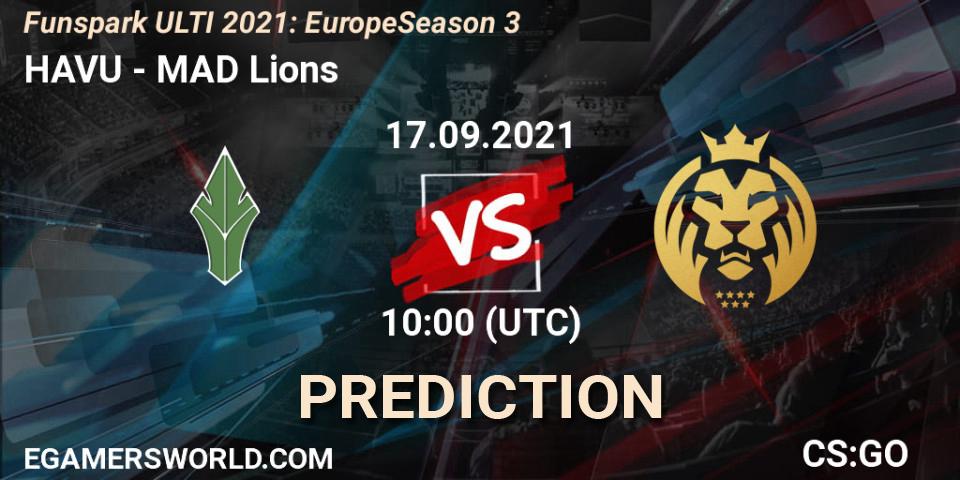 Pronósticos HAVU - MAD Lions. 17.09.2021 at 10:00. Funspark ULTI 2021: Europe Season 3 - Counter-Strike (CS2)