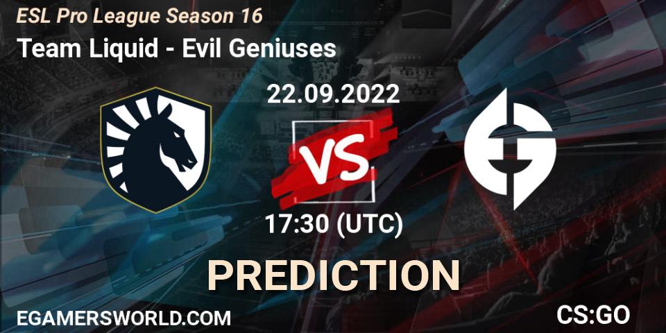 Pronósticos Team Liquid - Evil Geniuses. 22.09.22. ESL Pro League Season 16 - CS2 (CS:GO)