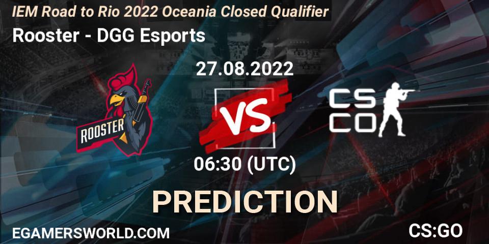 Pronósticos Rooster - DGG Esports. 27.08.2022 at 06:30. IEM Road to Rio 2022 Oceania Closed Qualifier - Counter-Strike (CS2)