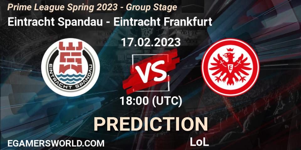 Pronósticos Eintracht Spandau - Eintracht Frankfurt. 17.02.2023 at 18:00. Prime League Spring 2023 - Group Stage - LoL