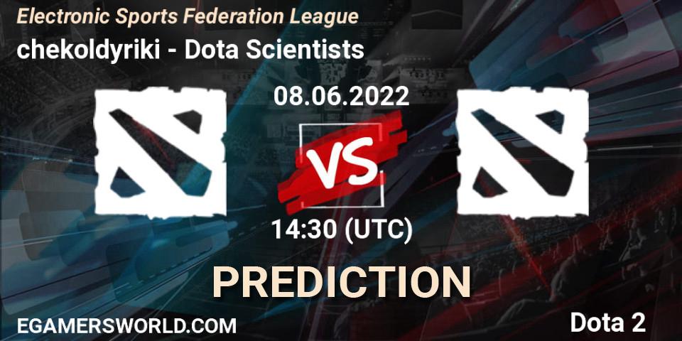 Pronósticos chekoldyriki - Dota Scientists. 08.06.2022 at 14:35. Electronic Sports Federation League - Dota 2