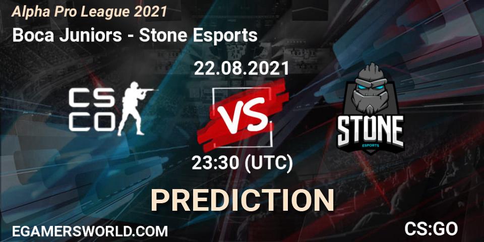 Pronósticos Boca Juniors - Stone Esports. 24.08.2021 at 19:00. Alpha Pro League 2021 - Counter-Strike (CS2)