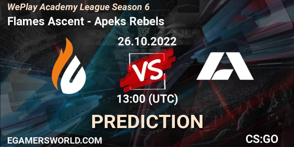 Pronósticos Flames Ascent - Apeks Rebels. 26.10.22. WePlay Academy League Season 6 - CS2 (CS:GO)