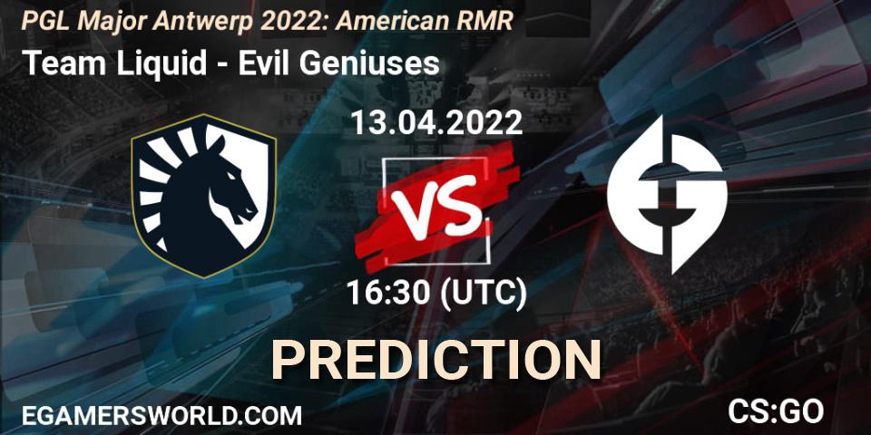 Pronósticos Team Liquid - Evil Geniuses. 13.04.22. PGL Major Antwerp 2022: American RMR - CS2 (CS:GO)