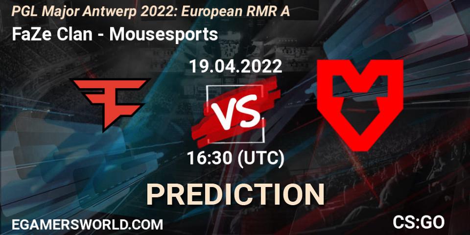 Pronósticos FaZe Clan - Mousesports. 19.04.2022 at 15:05. PGL Major Antwerp 2022: European RMR A - Counter-Strike (CS2)