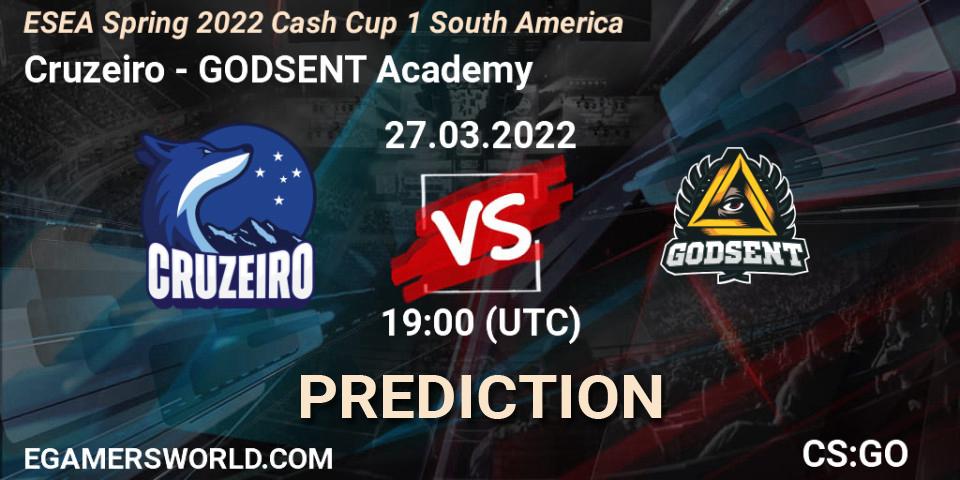 Pronósticos Cruzeiro - GODSENT Academy. 27.03.2022 at 19:00. ESEA Spring 2022 Cash Cup 1 South America - Counter-Strike (CS2)