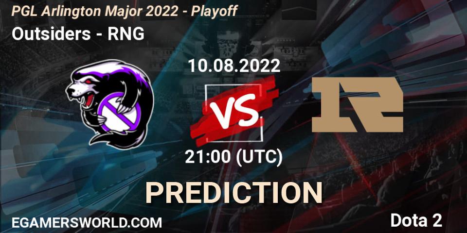 Pronósticos Outsiders - RNG. 10.08.2022 at 22:30. PGL Arlington Major 2022 - Playoff - Dota 2
