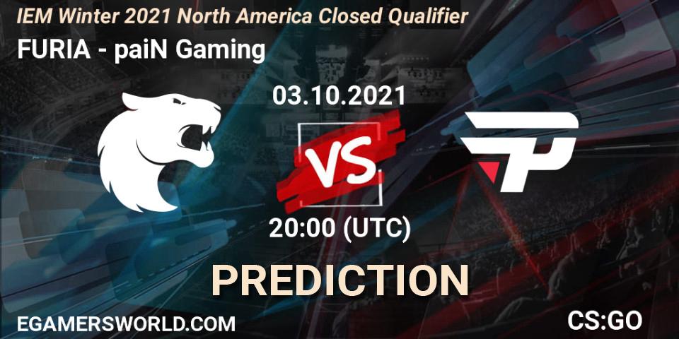 Pronósticos FURIA - paiN Gaming. 03.10.2021 at 20:00. IEM Winter 2021 North America Closed Qualifier - Counter-Strike (CS2)