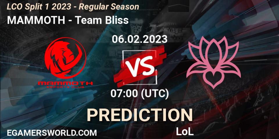 Pronósticos MAMMOTH - Team Bliss. 06.02.23. LCO Split 1 2023 - Regular Season - LoL