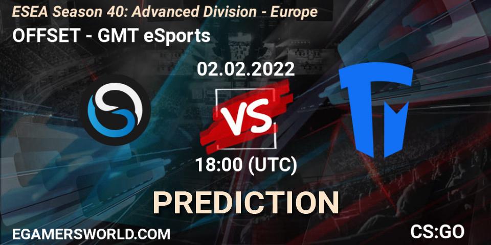 Pronósticos OFFSET - GMT eSports. 02.02.22. ESEA Season 40: Advanced Division - Europe - CS2 (CS:GO)