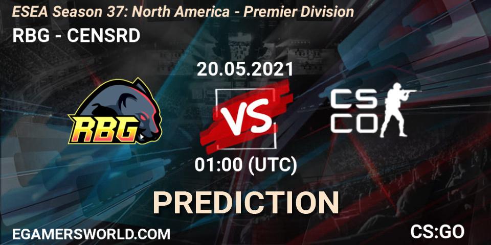 Pronósticos RBG - CENSRD. 20.05.2021 at 01:00. ESEA Season 37: North America - Premier Division - Counter-Strike (CS2)