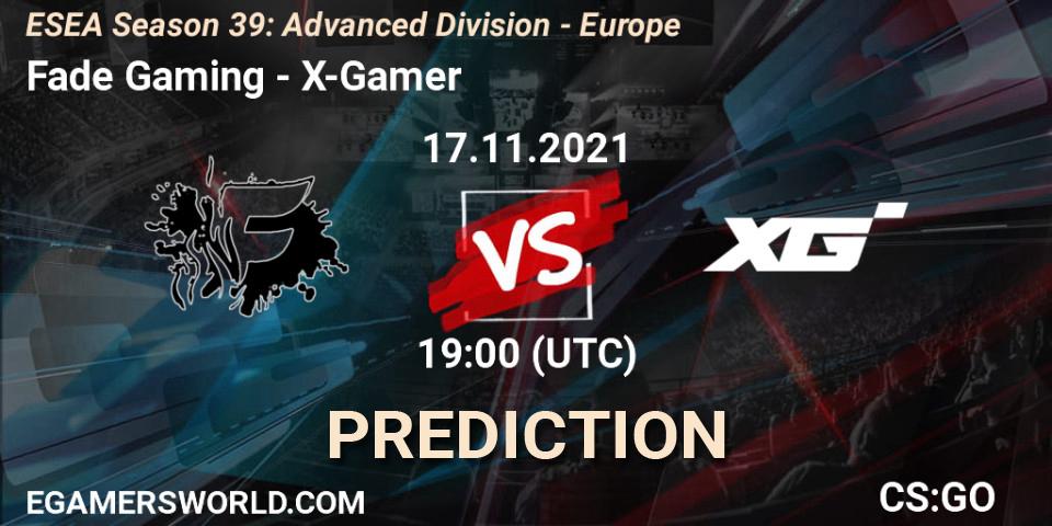 Pronósticos Fade Gaming - X-Gamer. 17.11.2021 at 20:00. ESEA Season 39: Advanced Division - Europe - Counter-Strike (CS2)