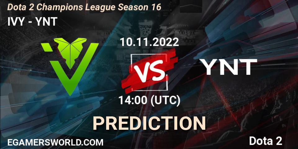Pronósticos IVY - YNT. 10.11.2022 at 14:01. Dota 2 Champions League Season 16 - Dota 2