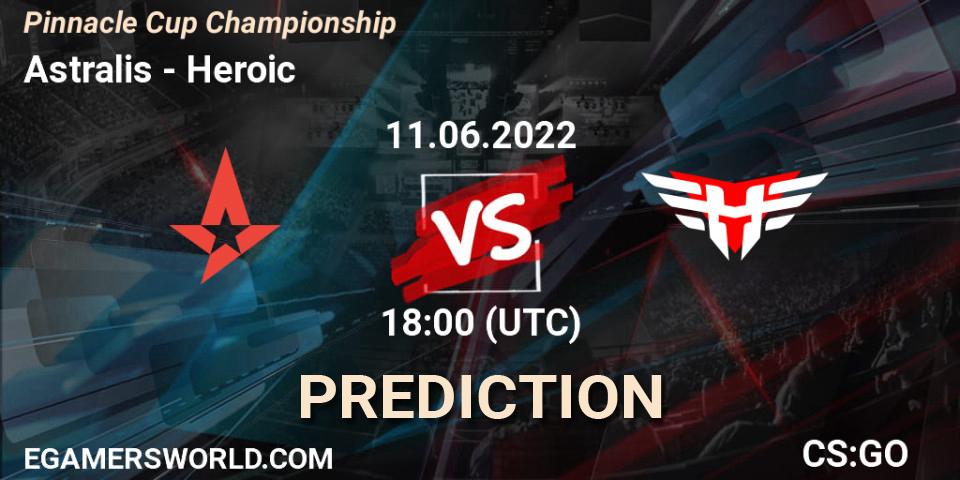 Pronósticos Astralis - Heroic. 11.06.2022 at 18:00. Pinnacle Cup Championship - Counter-Strike (CS2)