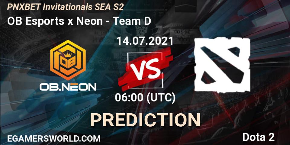 Pronósticos OB Esports x Neon - Team D. 14.07.2021 at 06:53. PNXBET Invitationals SEA S2 - Dota 2