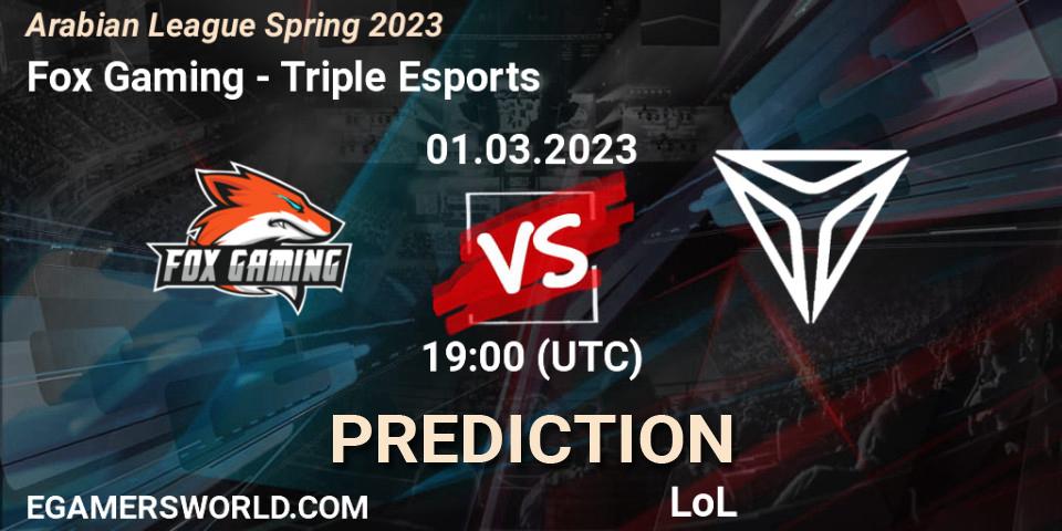 Pronósticos Fox Gaming - Triple Esports. 08.02.23. Arabian League Spring 2023 - LoL