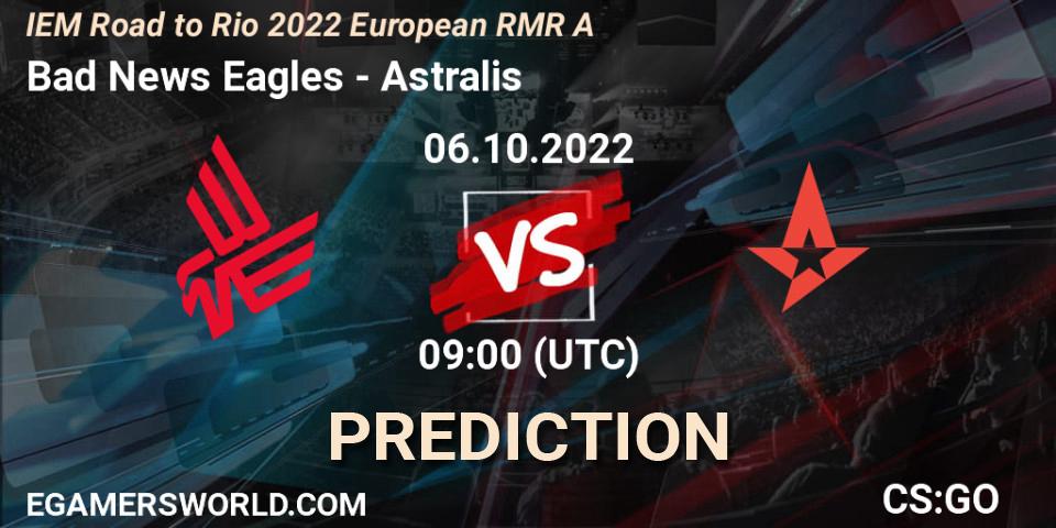 Pronósticos Bad News Eagles - Astralis. 06.10.2022 at 09:00. IEM Road to Rio 2022 European RMR A - Counter-Strike (CS2)