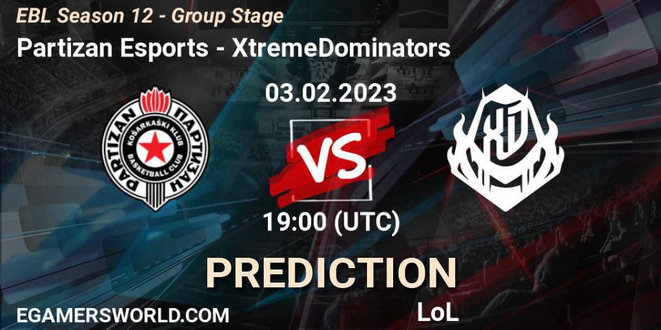 Pronósticos Partizan Esports - XtremeDominators. 03.02.23. EBL Season 12 - Group Stage - LoL