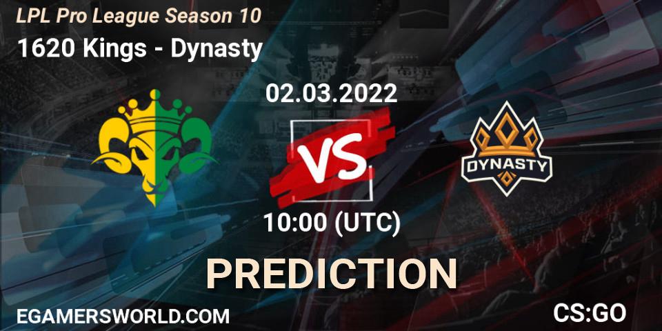Pronósticos 1620 Kings - Dynasty. 02.03.2022 at 10:30. LPL Pro League 2022 Season 1 - Counter-Strike (CS2)