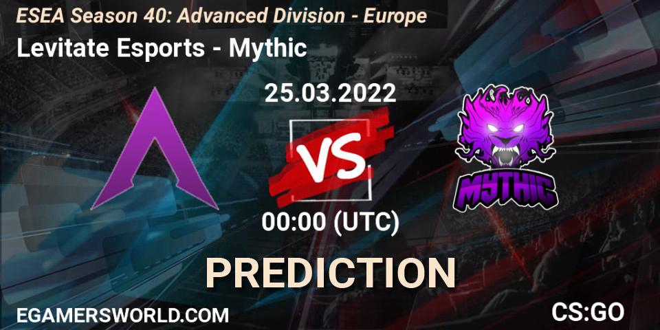 Pronósticos Levitate Esports - Mythic. 25.03.2022 at 00:00. ESEA Season 40: Advanced Division - North America - Counter-Strike (CS2)