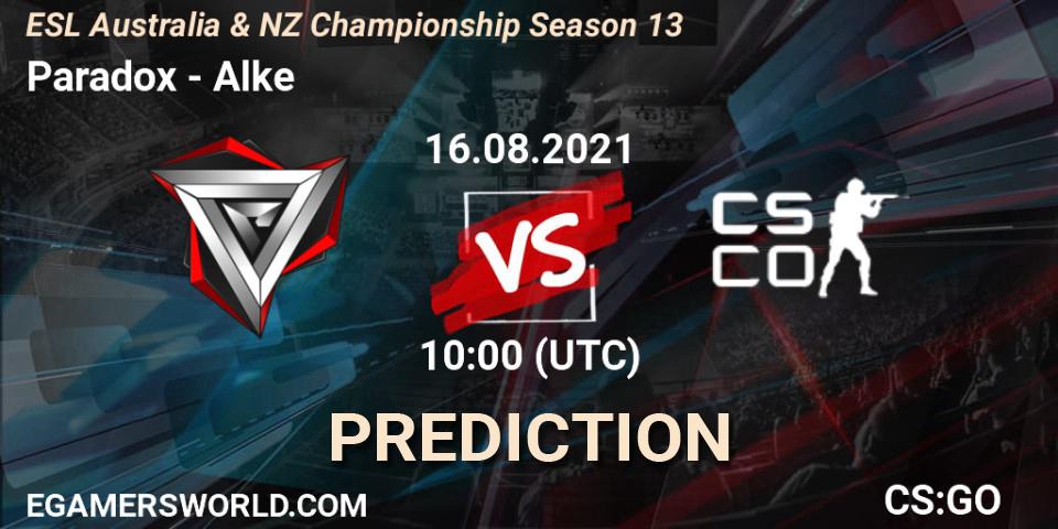Pronósticos Paradox - Alke. 16.08.2021 at 10:05. ESL Australia & NZ Championship Season 13 - Counter-Strike (CS2)