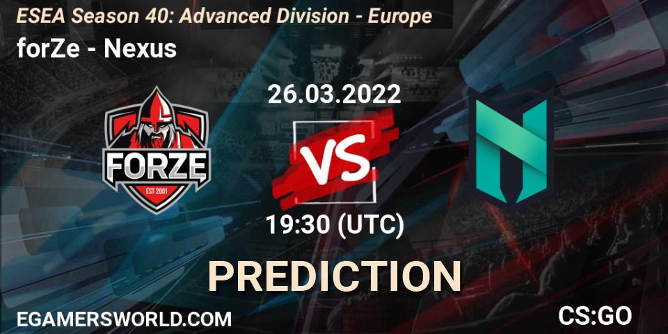 Pronósticos forZe - Nexus. 26.03.2022 at 17:05. ESEA Season 40: Advanced Division - Europe - Counter-Strike (CS2)
