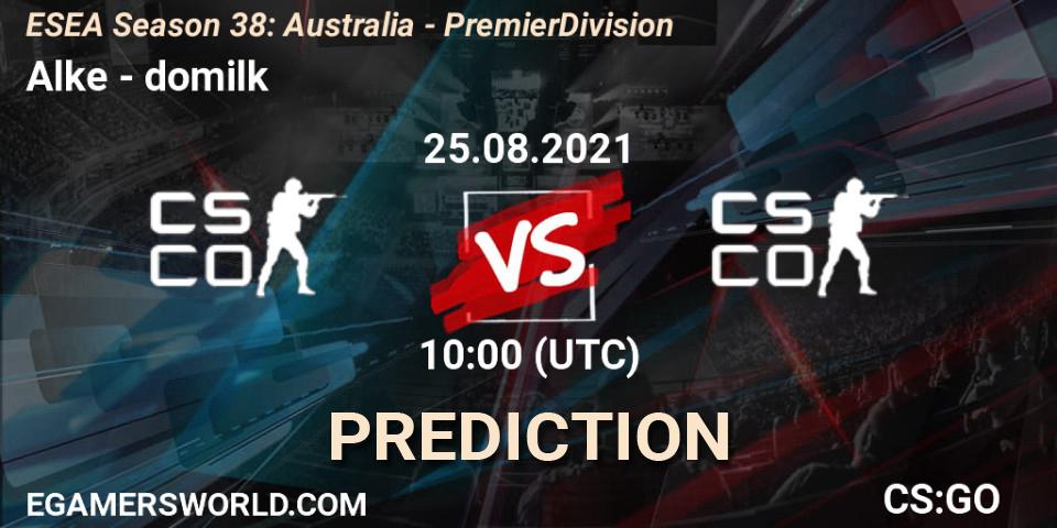 Pronósticos Alke - domilk. 25.08.2021 at 10:00. ESEA Season 38: Australia - Premier Division - Counter-Strike (CS2)