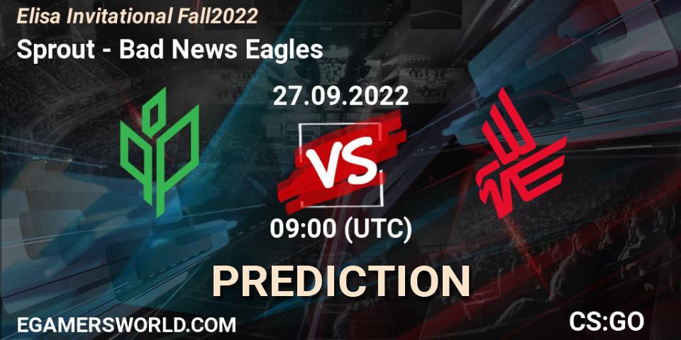 Pronósticos Sprout - Bad News Eagles. 27.09.2022 at 09:00. Elisa Invitational Fall 2022 - Counter-Strike (CS2)