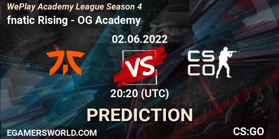 Pronósticos fnatic Rising - OG Academy. 02.06.2022 at 20:20. WePlay Academy League Season 4 - Counter-Strike (CS2)