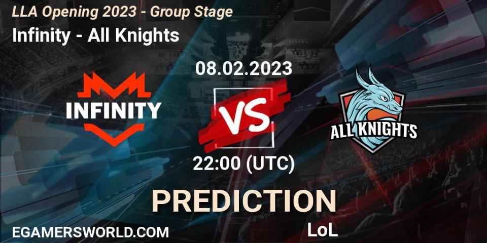 Pronósticos Infinity - All Knights. 08.02.23. LLA Opening 2023 - Group Stage - LoL